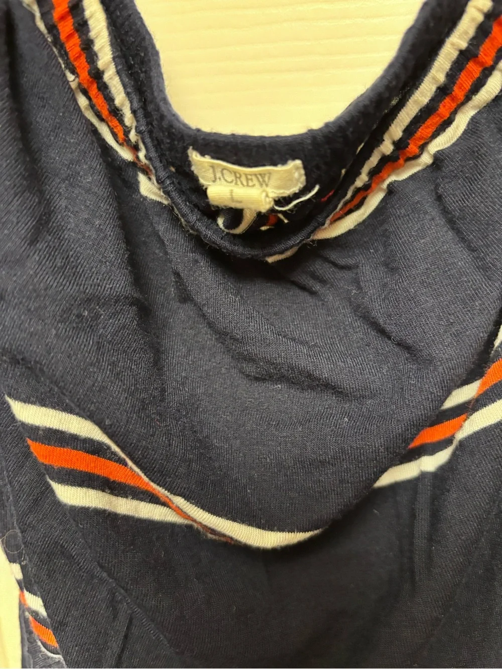 J. Crew Navy Striped Maxi Dress with Orange and White Accents, with pockets